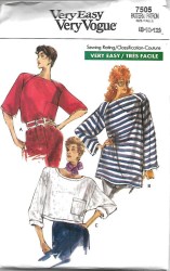7505 VOGUE VERY EASY 1989 LOOSE PULLOVER TOPS LENGTHS PATTERN 8-12 UNCUT